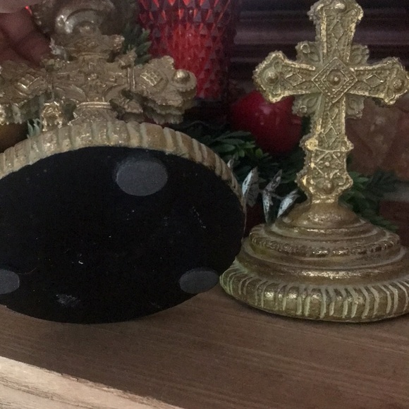 Rare Vintage Gold Cross Candle Holders Set - Picture 8 of 8